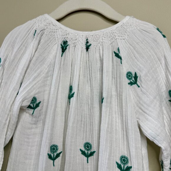 PINK CHICKEN Embroidered Cotton Ava Dress Girls 5 White & Green Boho Beach Cover - Picture 4 of 9